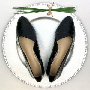 New 1.State Bennie Black Leather Croc Embossed Asymmetrical Flat Size 5.5